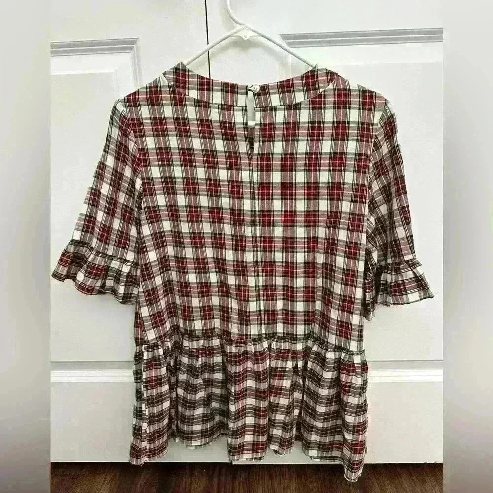 LaRoque Betty B Holly Jolly Plaid Peplum Blouse - Picture 2 of 3